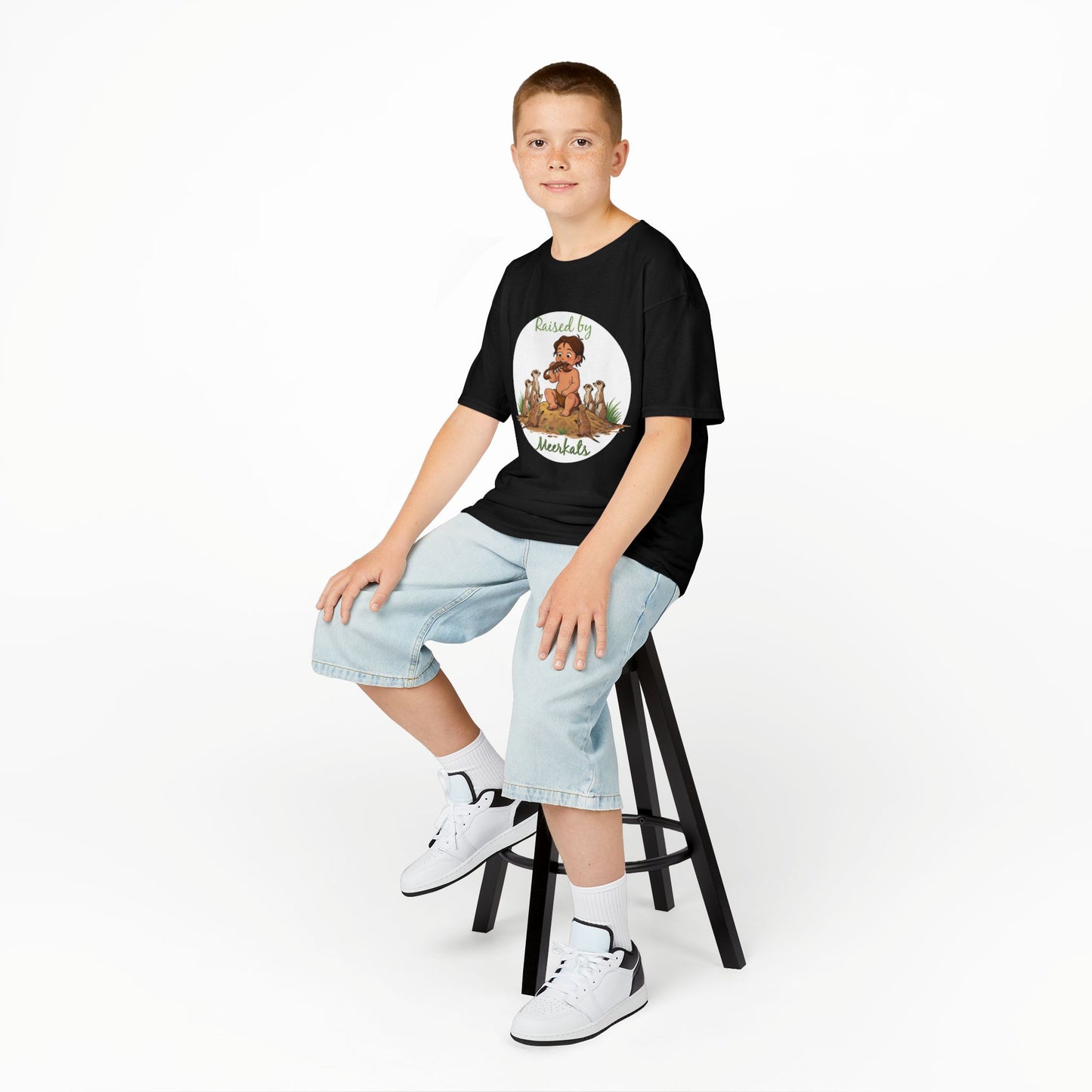 Kids Heavy Cotton™ Tee - Hilarious 'Raised by Meerkats' Design, Cute Animal Tee, Fun Kids T-Shirt, Playful Gift for Animal Lovers, Birthday or Holiday Outfit - Schmartypants