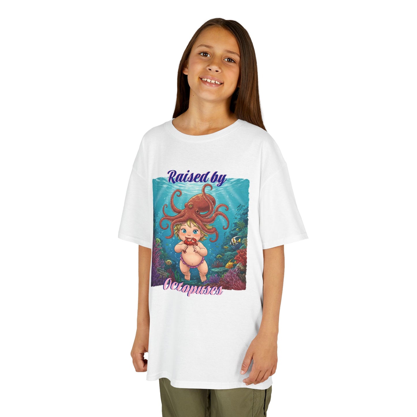 Ocean-Inspired Kids Tee - 'Raised by Octopuses' - Cute T-Shirt for Summer, Ocean Lovers, Birthday Gift, Under the Sea Theme, Fun Casual Wear