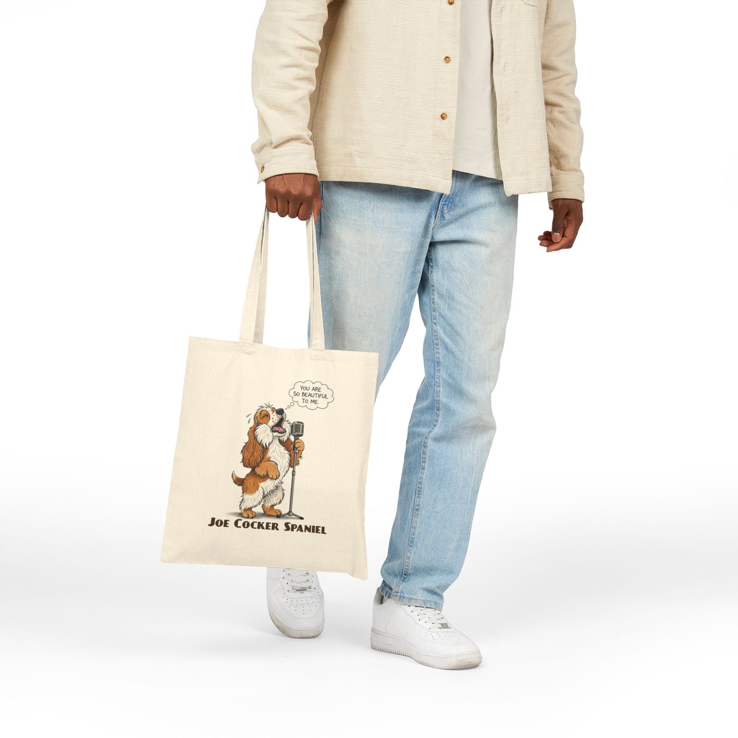 Humorous 'Joe Cocker Spaniel' Dog Lover Tote Bag, Art, Eco-Friendly Shopping Bag, Pet Gifts, Funny Animal Canvas Bag