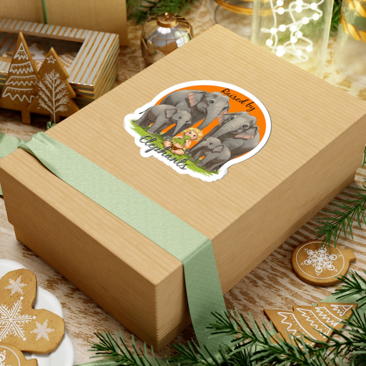 Raised by Elephants Kiss-Cut Stickers | Hilarious Elephant Design for Animal Lovers | Perfect for Gifts & Decor - Schmartypants