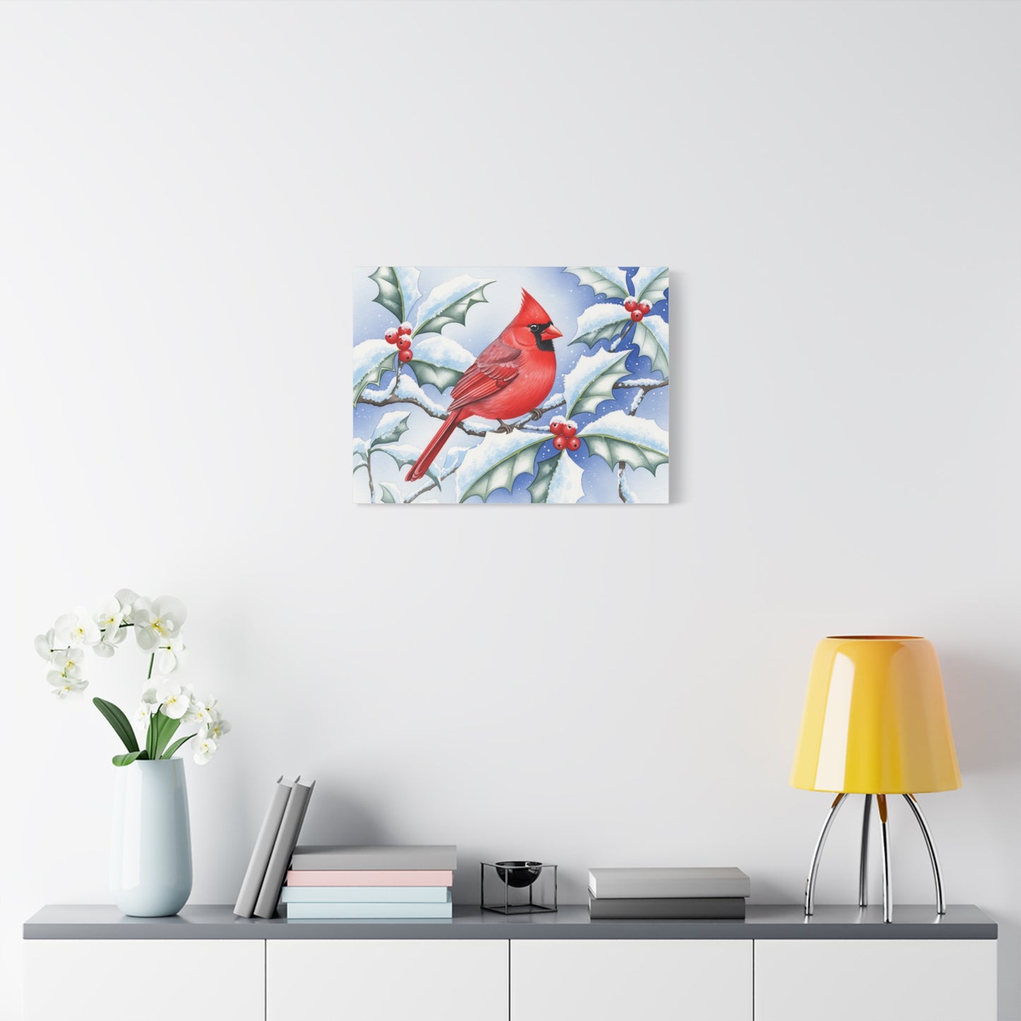 Winter Cardinal Canvas Art Print, Holiday Home Decor, Red Bird Wall Art, Christmas Decoration, Nature Artwork