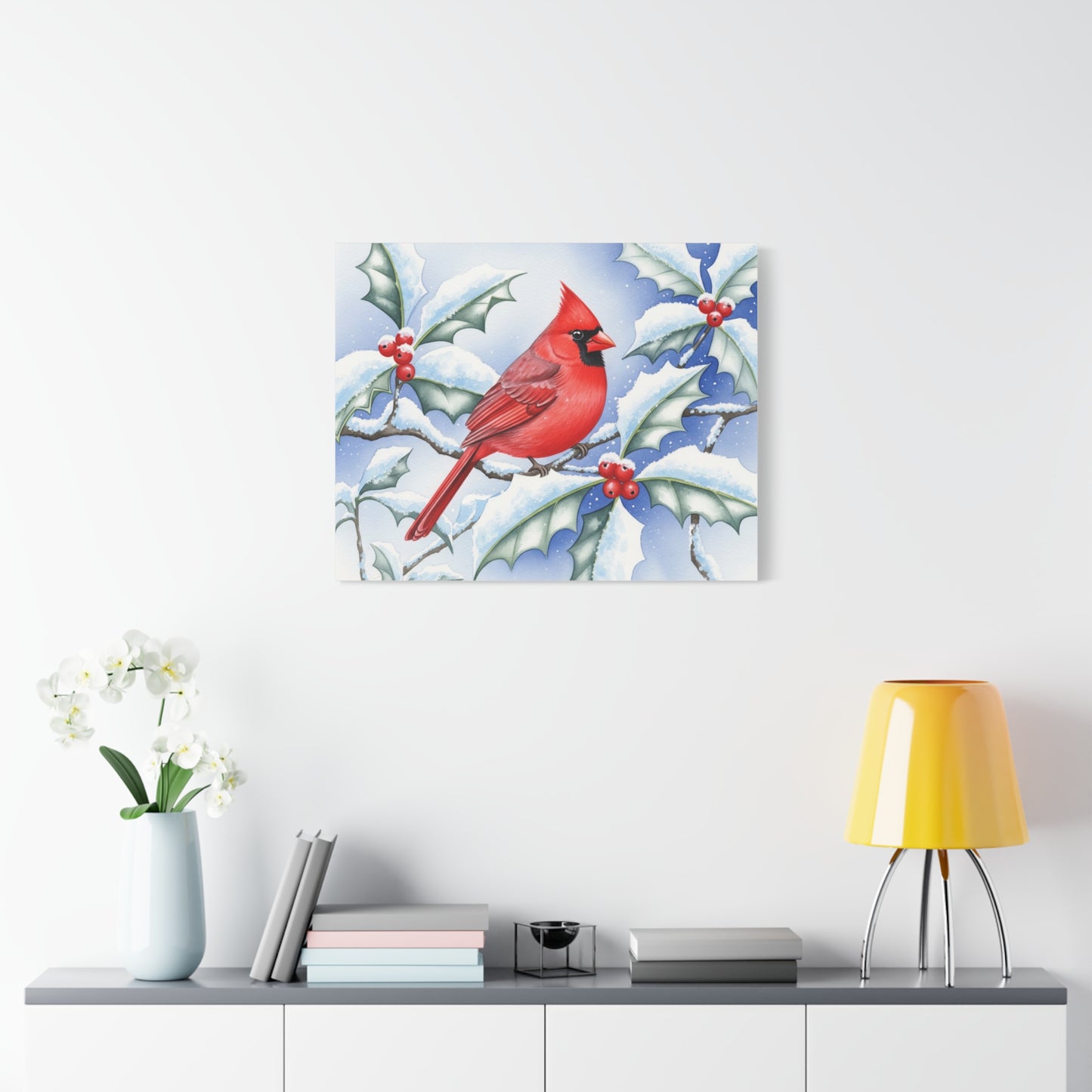 Winter Cardinal Canvas Art Print, Holiday Home Decor, Red Bird Wall Art, Christmas Decoration, Nature Artwork