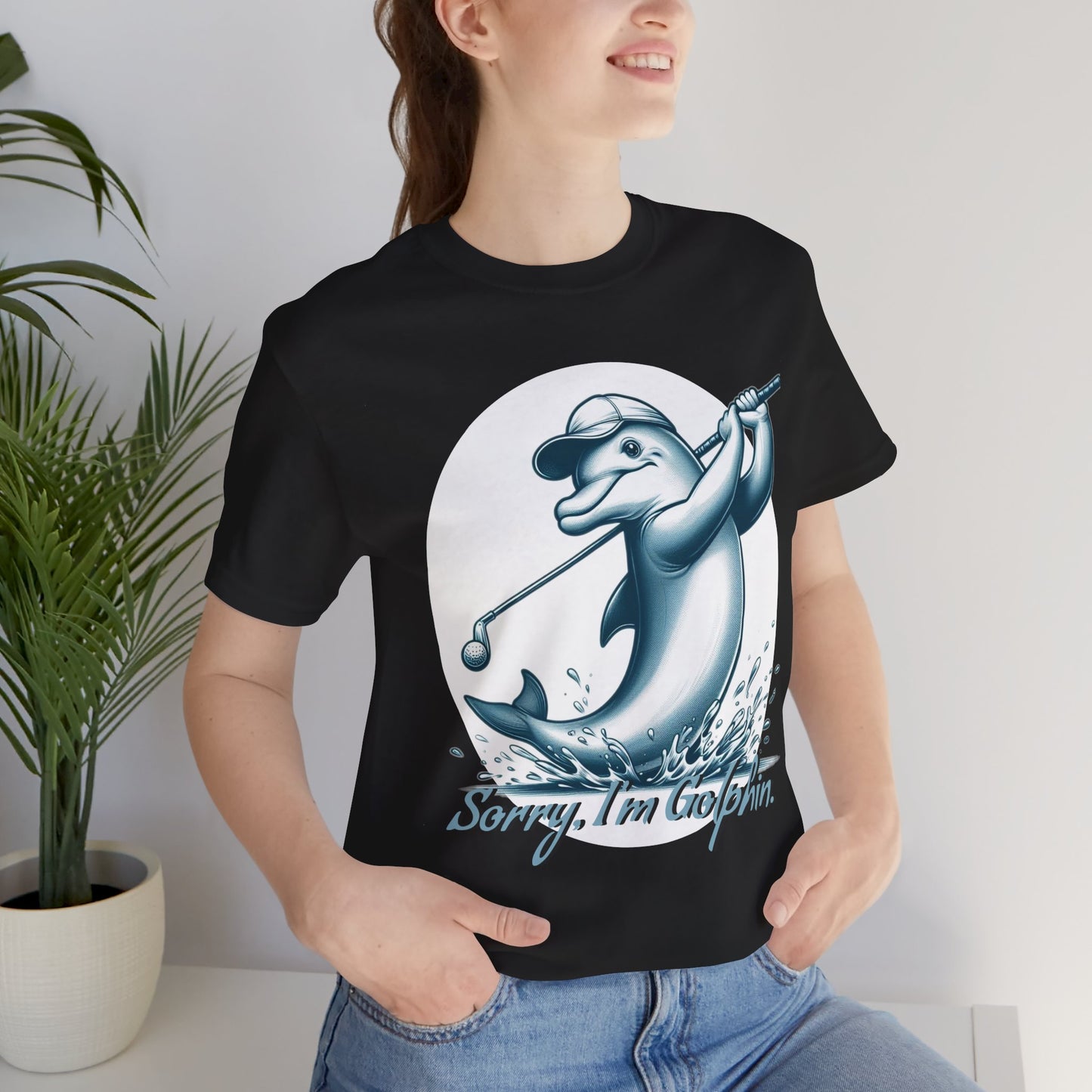 Funny Dolphin Golfing Tee - "Sorry, I’m Golphin" Unisex Jersey Short Sleeve Shirt - Dad Joke and Golfers Gift - Schmartypants