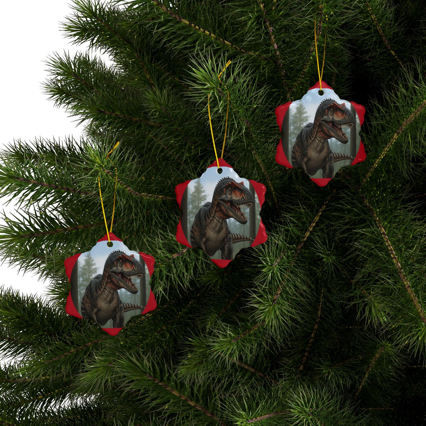 Allosaurus Dinosaur Ceramic Ornaments for Kids, Unique Holiday Decorations, Fun Gift for Dinosaur Lovers, 2-Side Print Christmas Ornaments