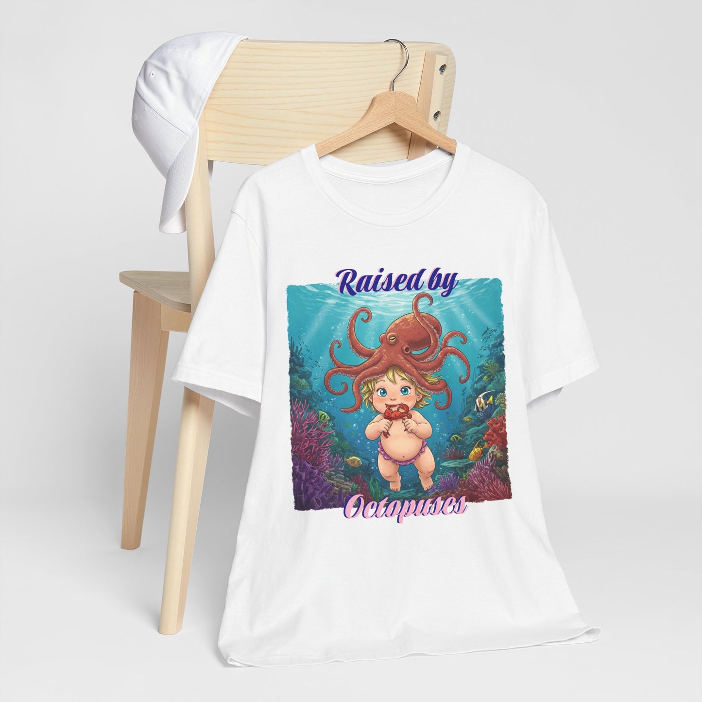 'Raised by Octopuses' Funny Octopus Themed Unisex Tee, Perfect for Ocean Lovers, Birthday Gift, Casual Wear, Summer Outing, Nautical Themed Apparel