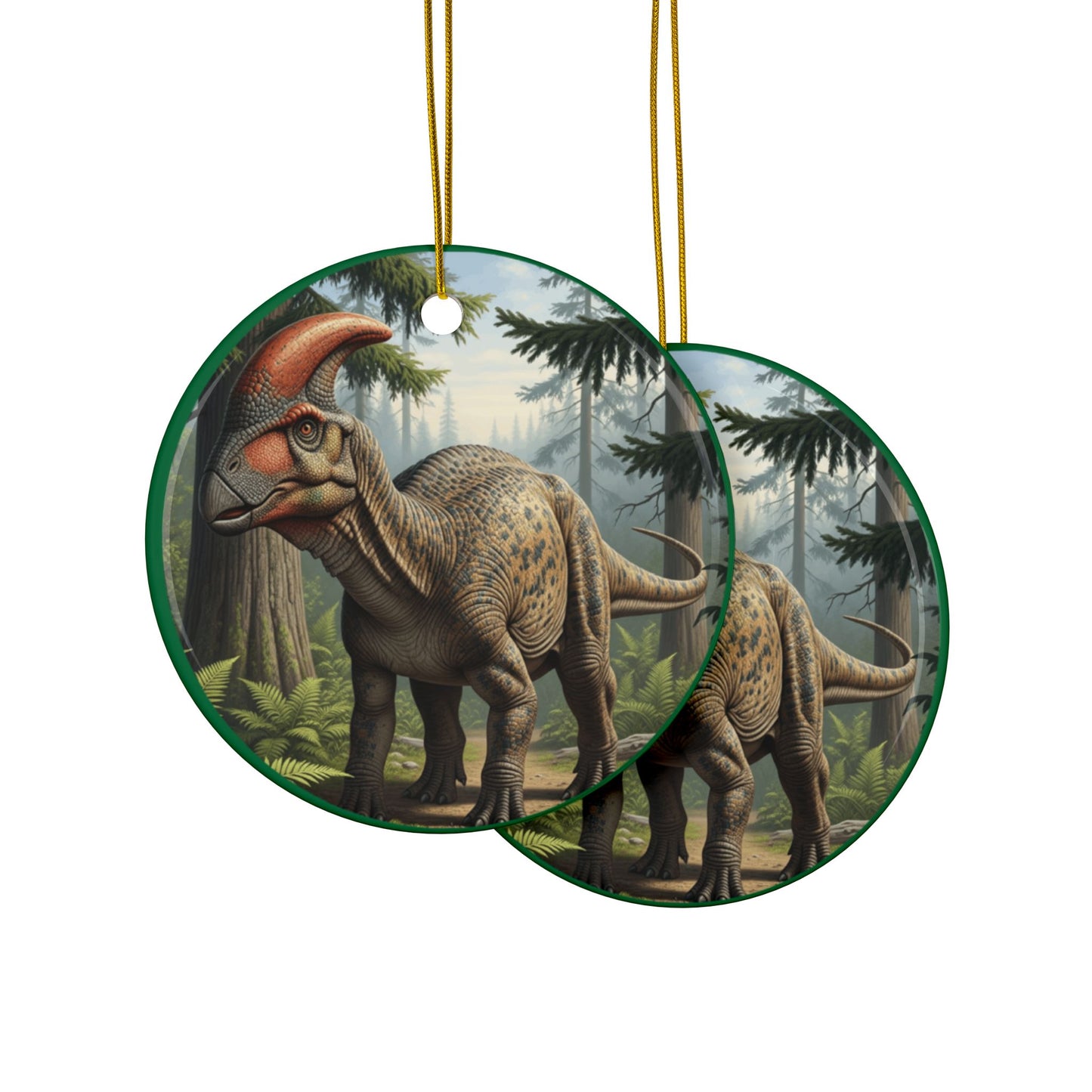 Hadrosaur, Duck-billed Dinosaur-Themed Ceramic Tree Ornaments, 2-Sided Print, Gift, Holiday Decoration, Kids Room Decor, Party Favor