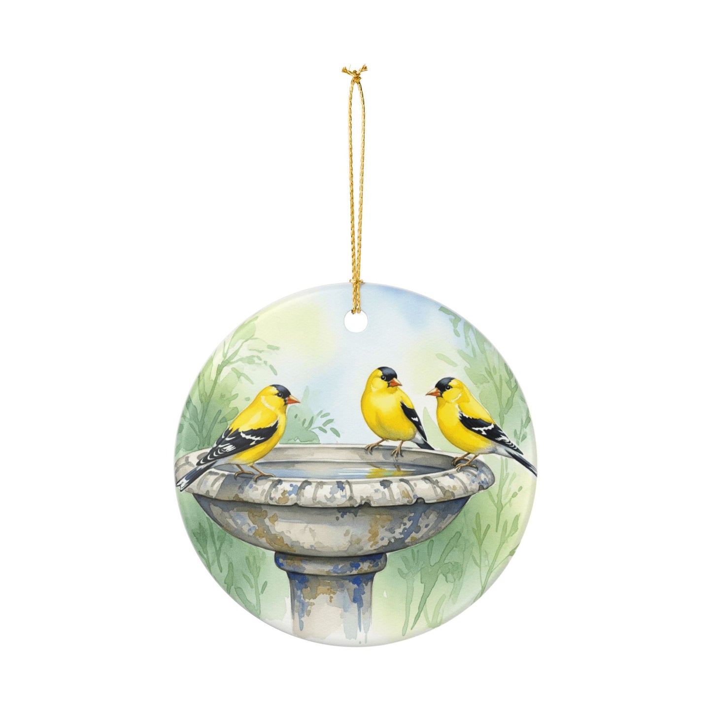Beautiful Bird Bath Ceramic Ornament, Nature Decor, Gift for Bird Lovers, Goldfinches, Birdwatching, Holiday Decor, Home Decoration