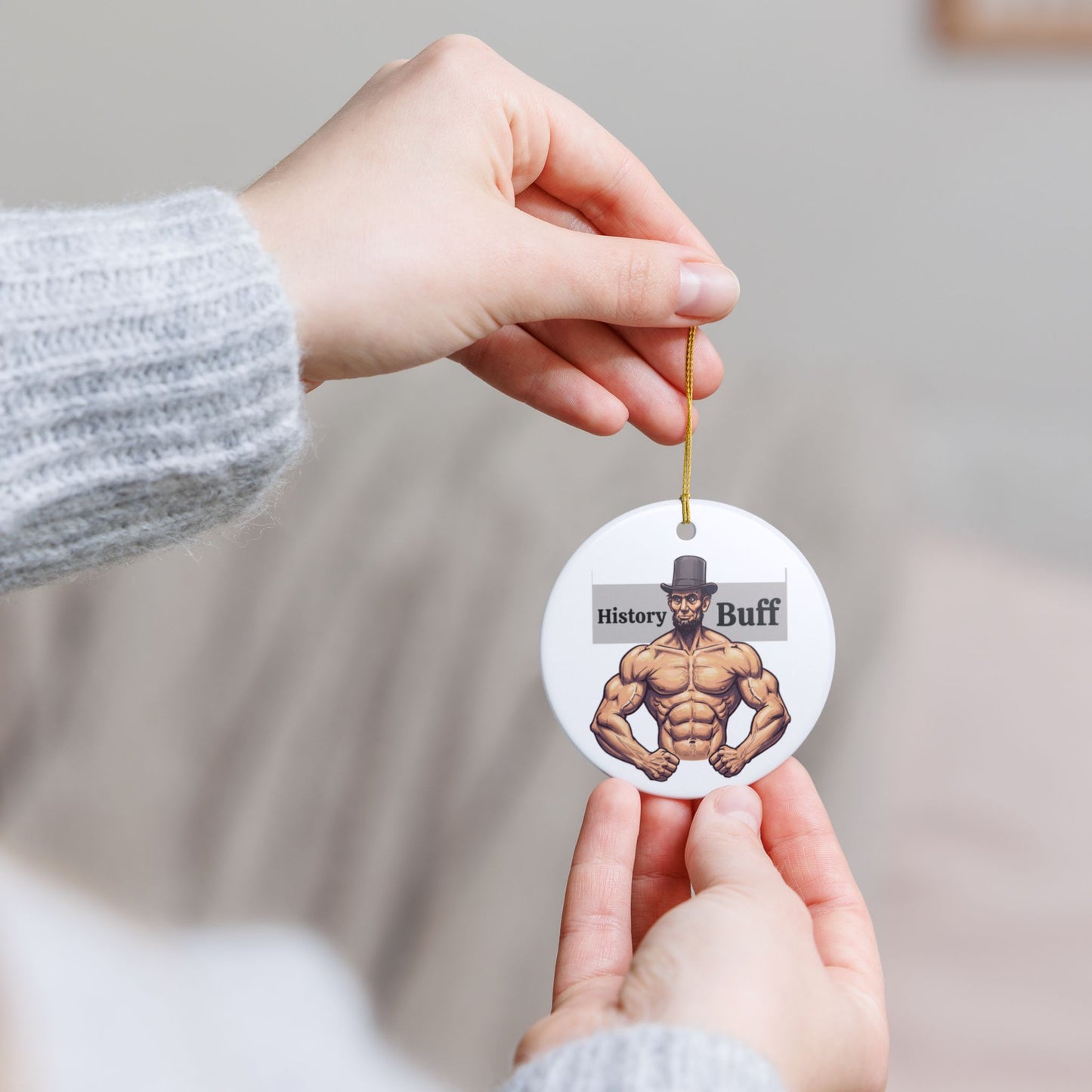 History Buff Ceramic Ornament, Funny Gift for History Lovers, Holiday Decoration, Unique Collectible, Abraham Lincoln Christmas Ornament