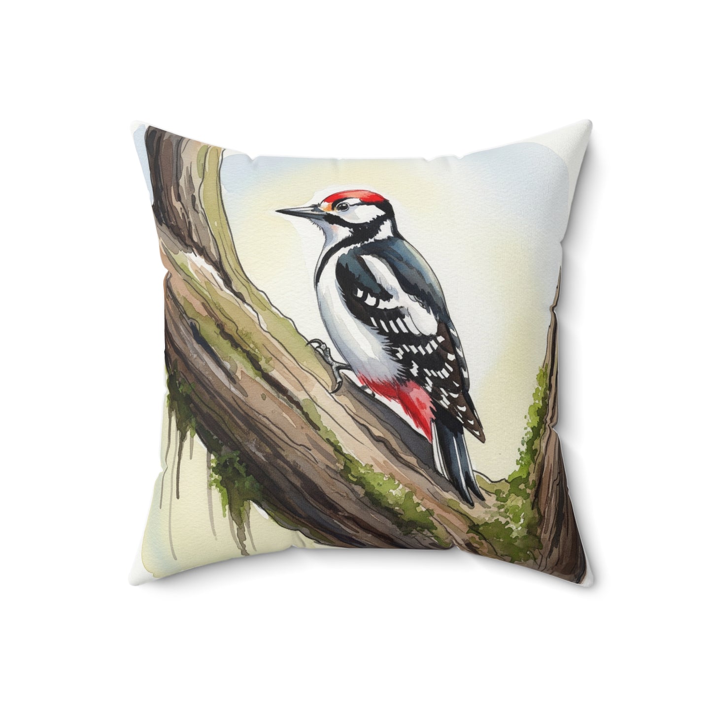 Nature-Inspired Decorative Pillow, Cozy Home Decor, Bird Art Pillow, Farmhouse Cushion, Gift for Nature Lovers, Woodpecker Throw Pillow