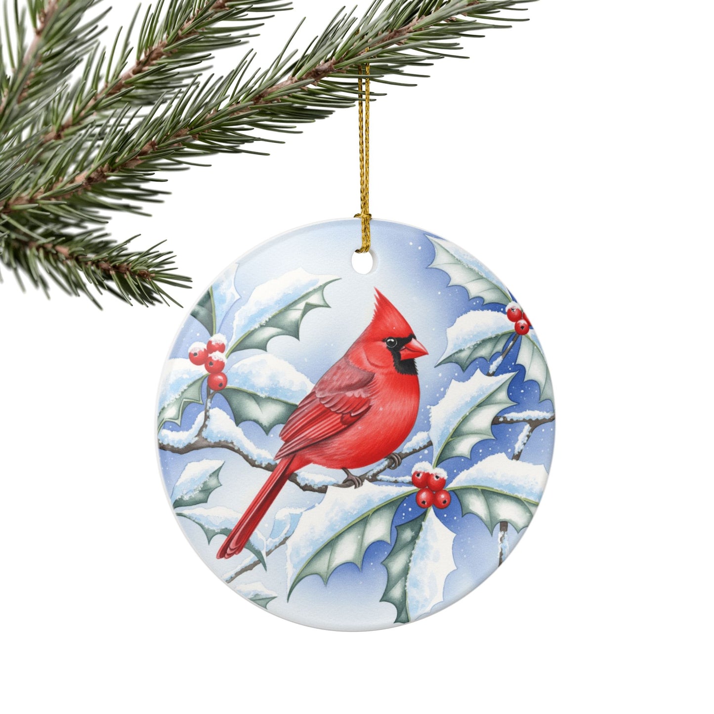 Christmas Cardinal Ceramic Ornament, Holiday Decor, Winter Decoration, Unique Gift, Hand-painted Ornament, Festive Home Decor