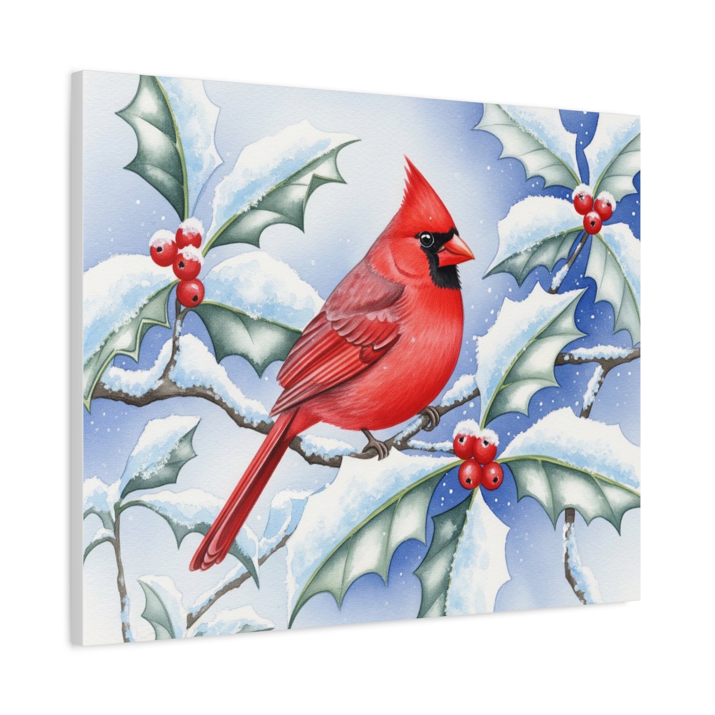 Winter Cardinal Canvas Art Print, Holiday Home Decor, Red Bird Wall Art, Christmas Decoration, Nature Artwork