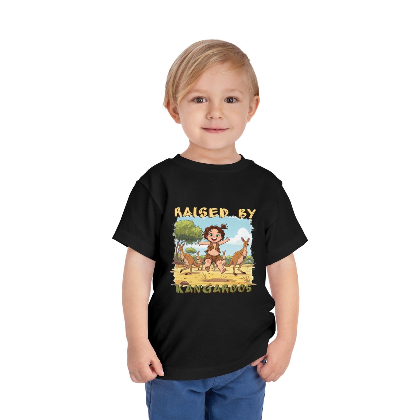 Funny 'Raised by Kangaroos' Toddler Short Sleeve Tee - Cute Animal Design for Kids - Schmartypants
