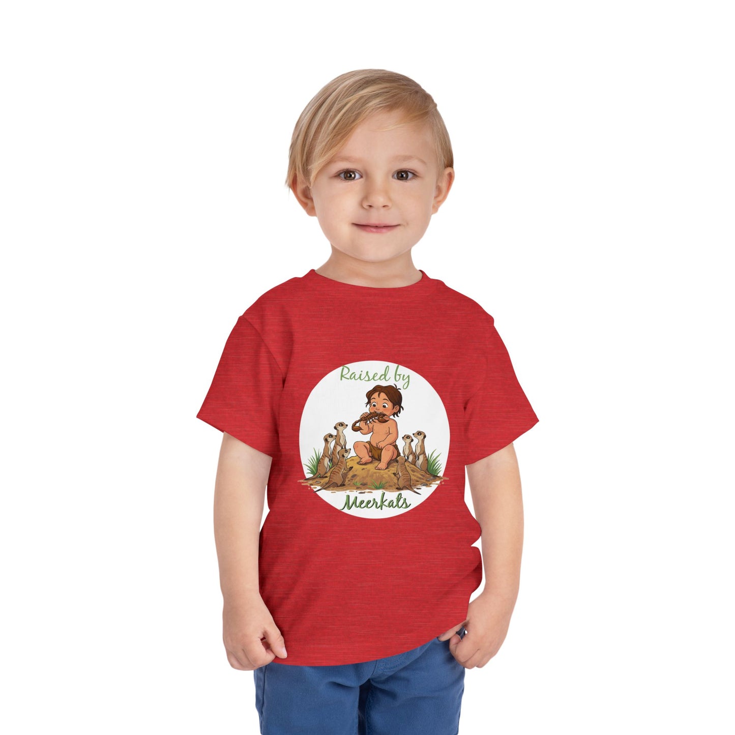 Funny Adorable 'Raised by Meerkats' Toddler Short Sleeve Tee - Cute Animal Tee for Kids Who Love Meerkats - Schmartypants