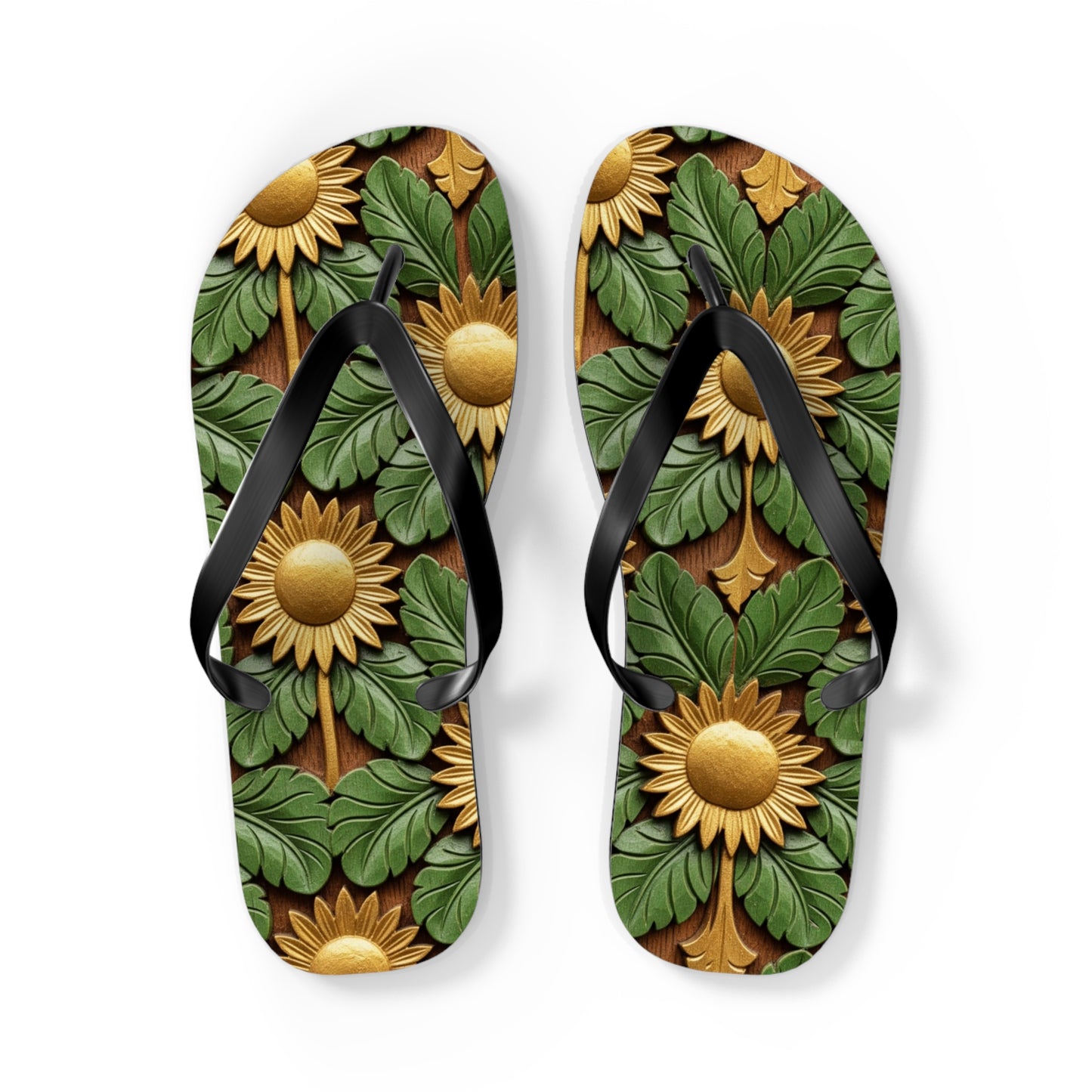 Stylish Floral Flip Flops, Personalized Beach Sandals, Sunflower Summer Footwear, Vacation Essential, Boho Chic Footwear