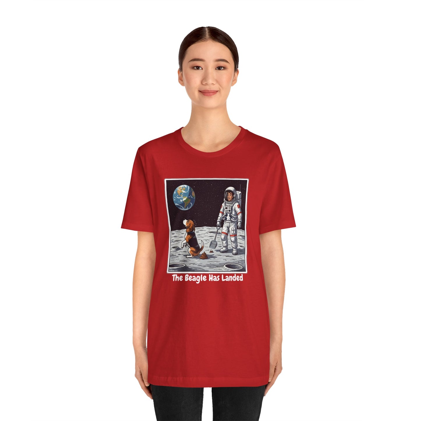 Funny Beagle Moon Landing Tee - "The Beagle Has Landed" Graphic, Pooper Scooping Astronaut Shirt, Unisex Casual T-Shirt, Cool Pet Gift