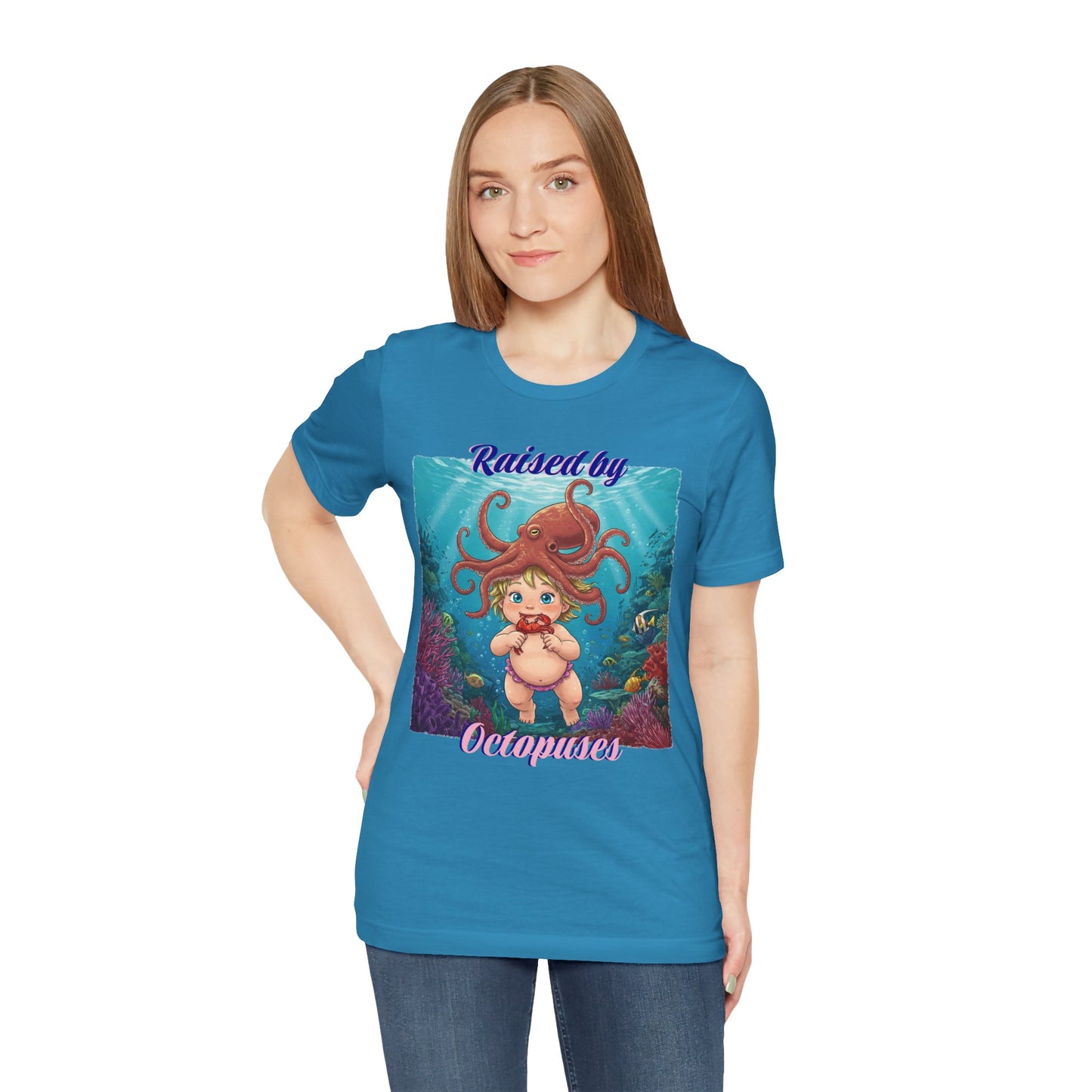 'Raised by Octopuses' Funny Octopus Themed Unisex Tee, Perfect for Ocean Lovers, Birthday Gift, Casual Wear, Summer Outing, Nautical Themed Apparel