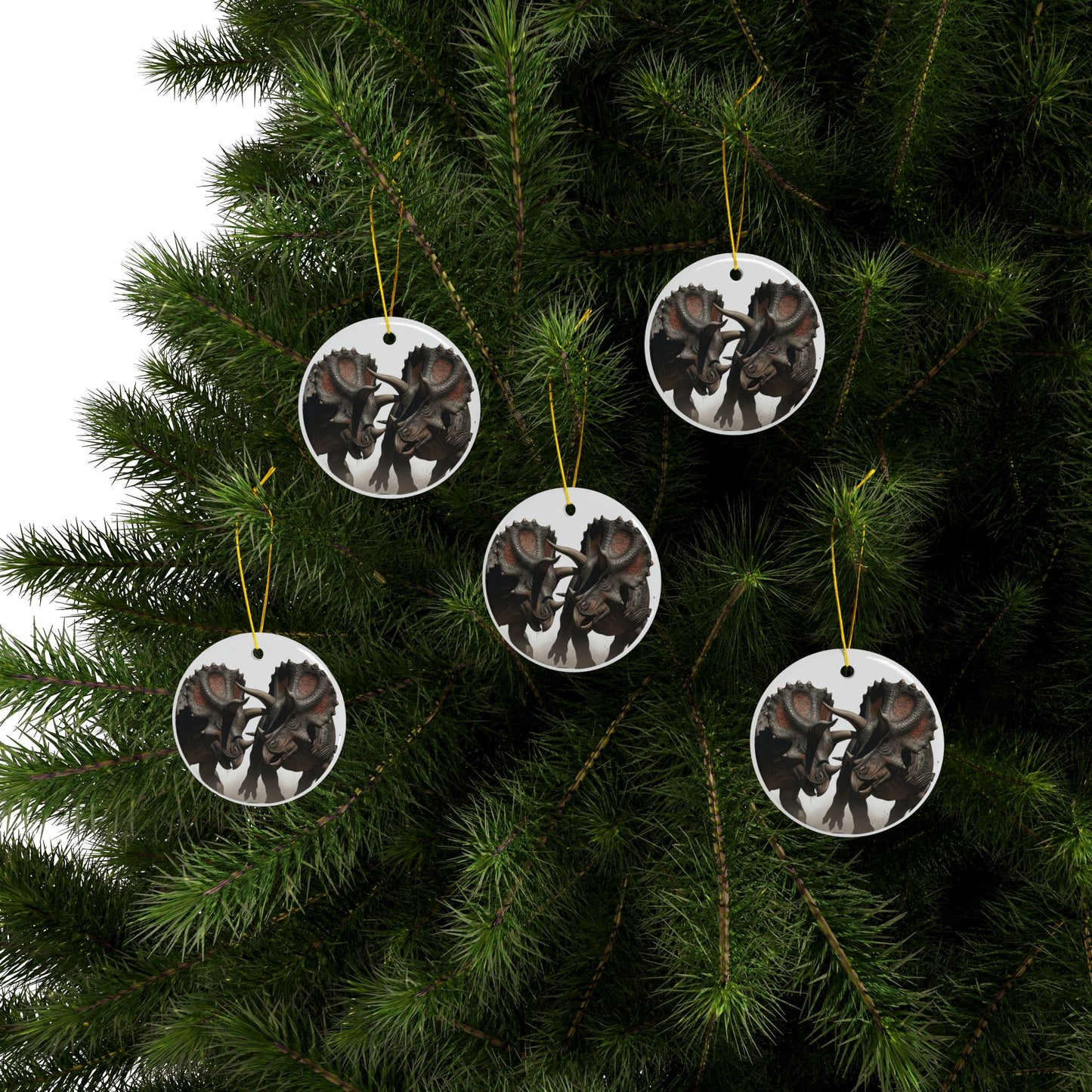 Triceratops Ceramic Jurassic Era Dinosaur Christmas Tree Ornaments - Jurassic Era Keepsakes, Collectibles, Party Favors