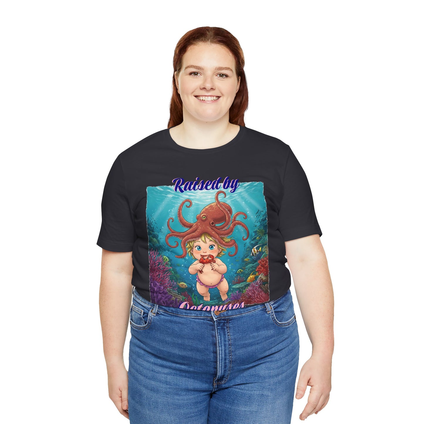 'Raised by Octopuses' Funny Octopus Themed Unisex Tee, Perfect for Ocean Lovers, Birthday Gift, Casual Wear, Summer Outing, Nautical Themed Apparel
