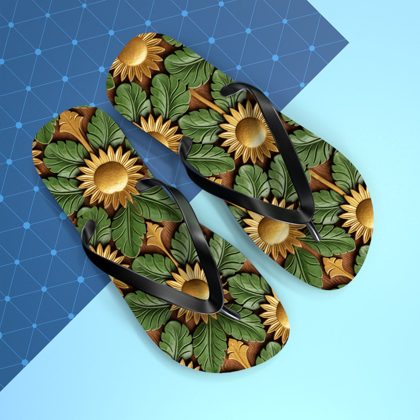 Stylish Floral Flip Flops, Personalized Beach Sandals, Sunflower Summer Footwear, Vacation Essential, Boho Chic Footwear