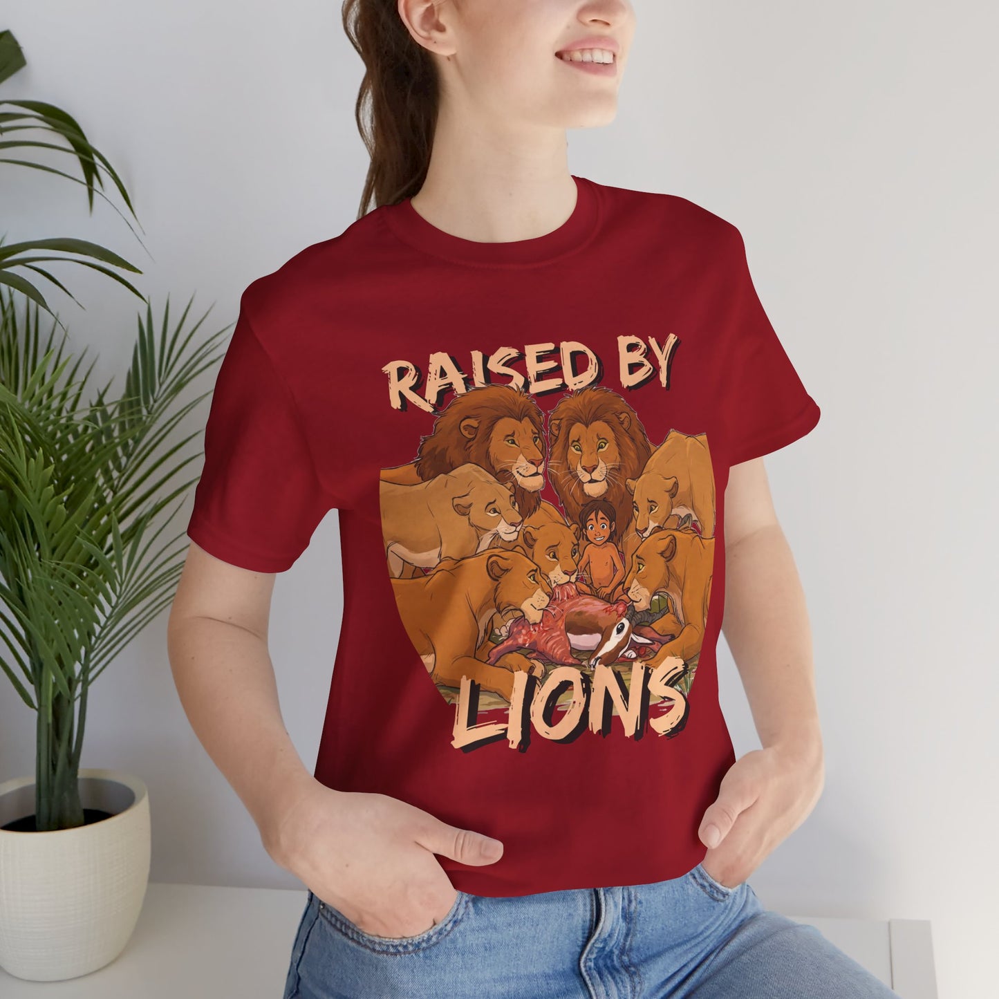 Raised by Lions Unisex Jersey Tee – Empowering, Humorous Graphic T-Shirt for Animal Lovers, Lion Lovers - Schmartypants