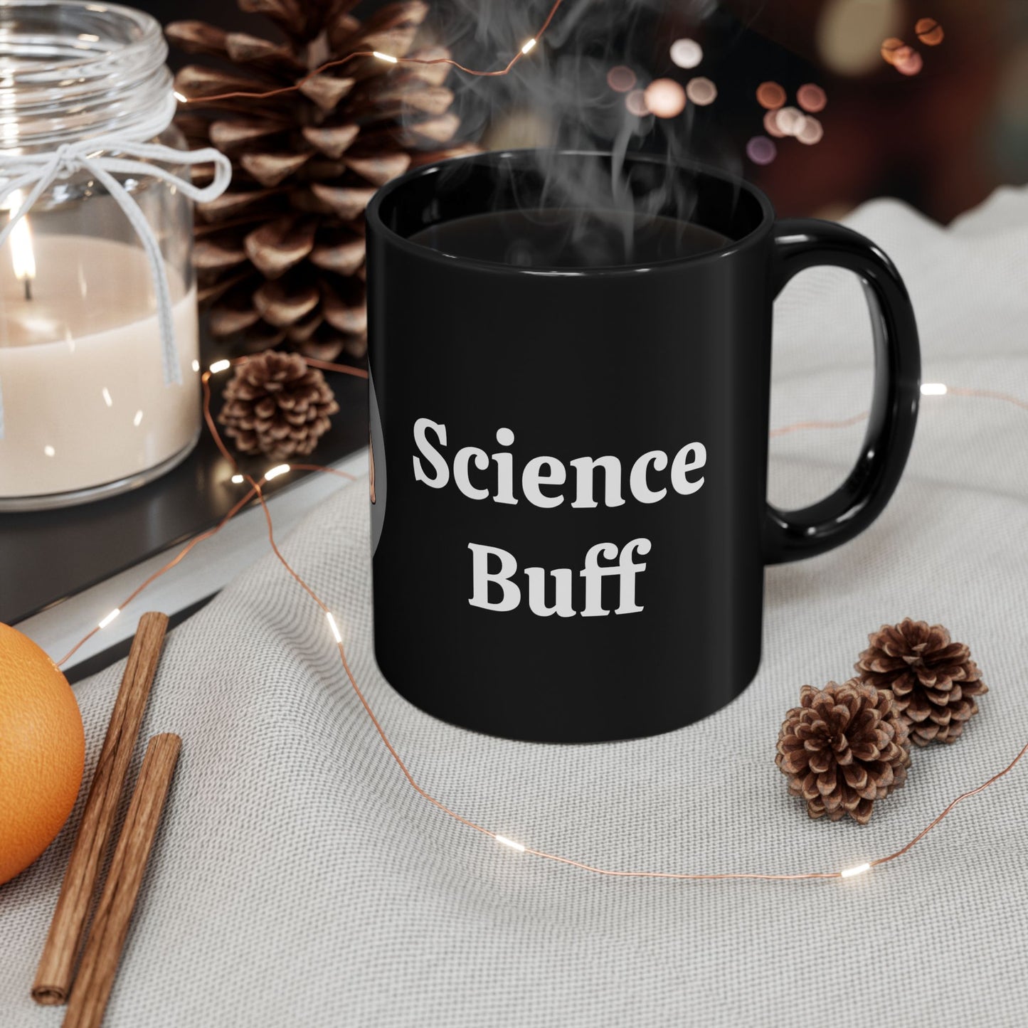 Science Buff Black Mug, Gift for Science Lovers, Geeky Coffee Cup, Funny Mug for Nerds, Unique Birthday Present, Isaac Newton Fans, 11oz/15oz - Schmartypants