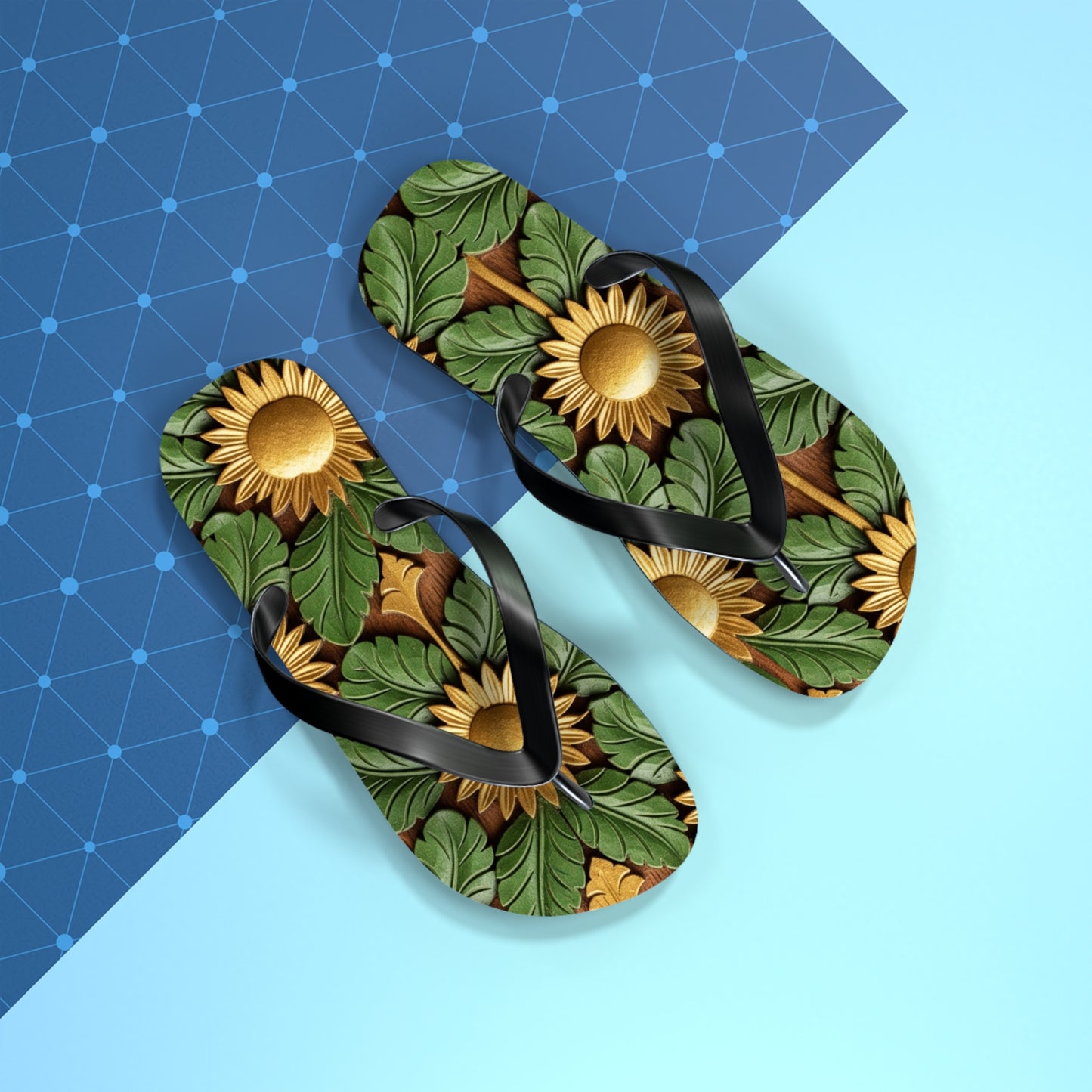 Stylish Floral Flip Flops, Personalized Beach Sandals, Sunflower Summer Footwear, Vacation Essential, Boho Chic Footwear