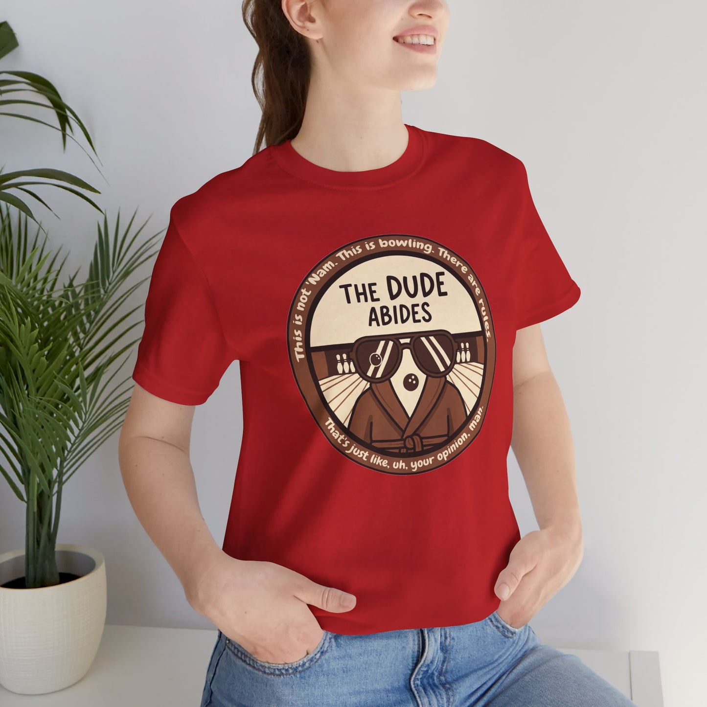 The Dude Abides Tee, Unisex T-Shirt for Movie Lovers, Gift for The Big Lebowski Fans, Casual Wear, Retro Vibe Bowling Tee