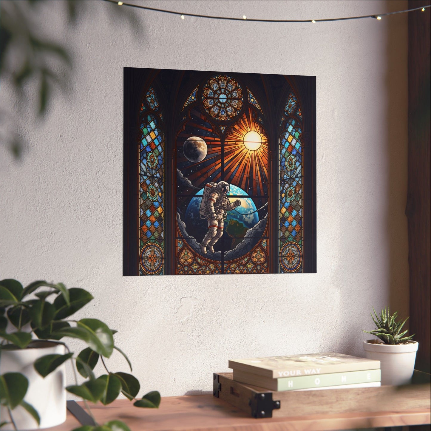Astronaut Stained Glass Poster, Space Art Print, Celestial Wall Decor, Unique Gift for Space Lovers, Home Office Decoration