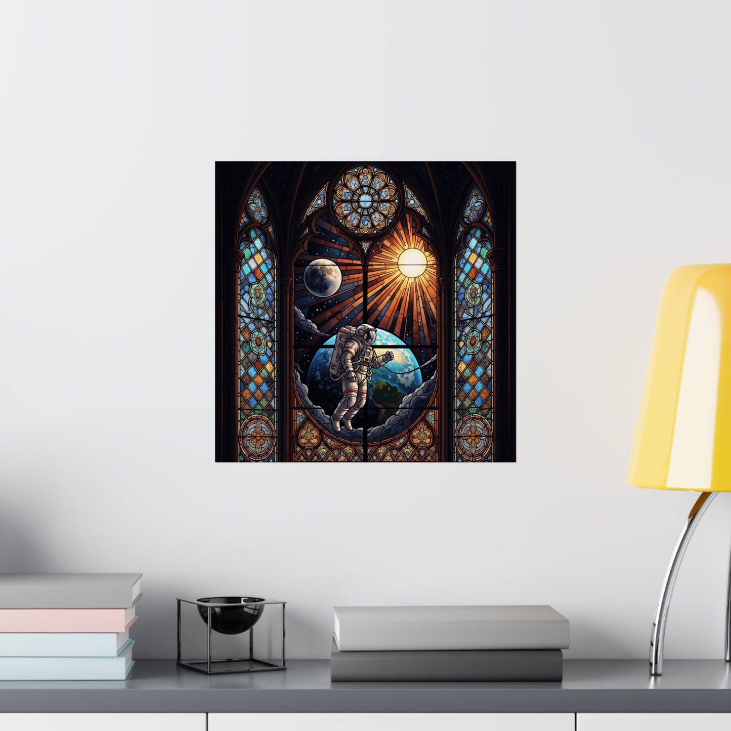 Astronaut Stained Glass Poster, Space Art Print, Celestial Wall Decor, Unique Gift for Space Lovers, Home Office Decoration