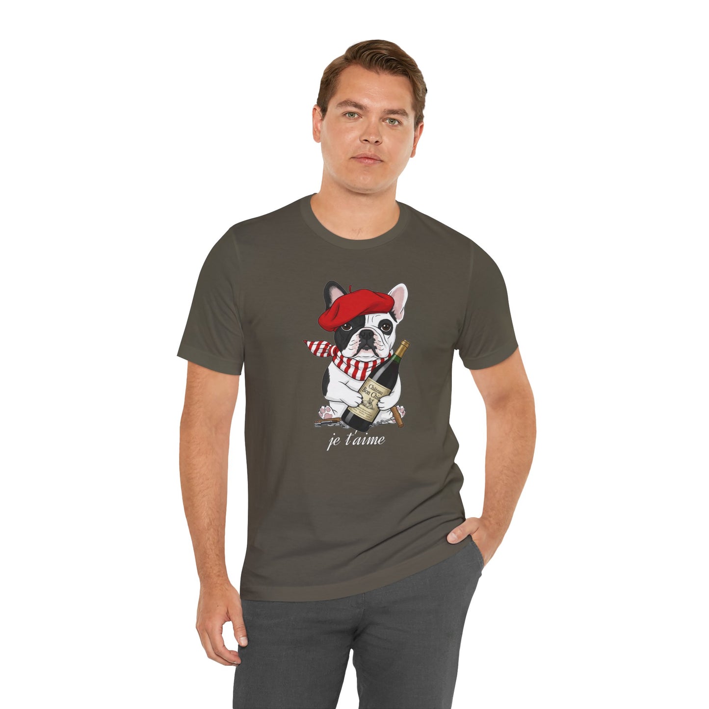 Cute French Bulldog Lovers Tee, Casual Wear, Je t'aime Shirt, Unisex T-Shirt for Birthdays, Anniversaries, Pet Lovers