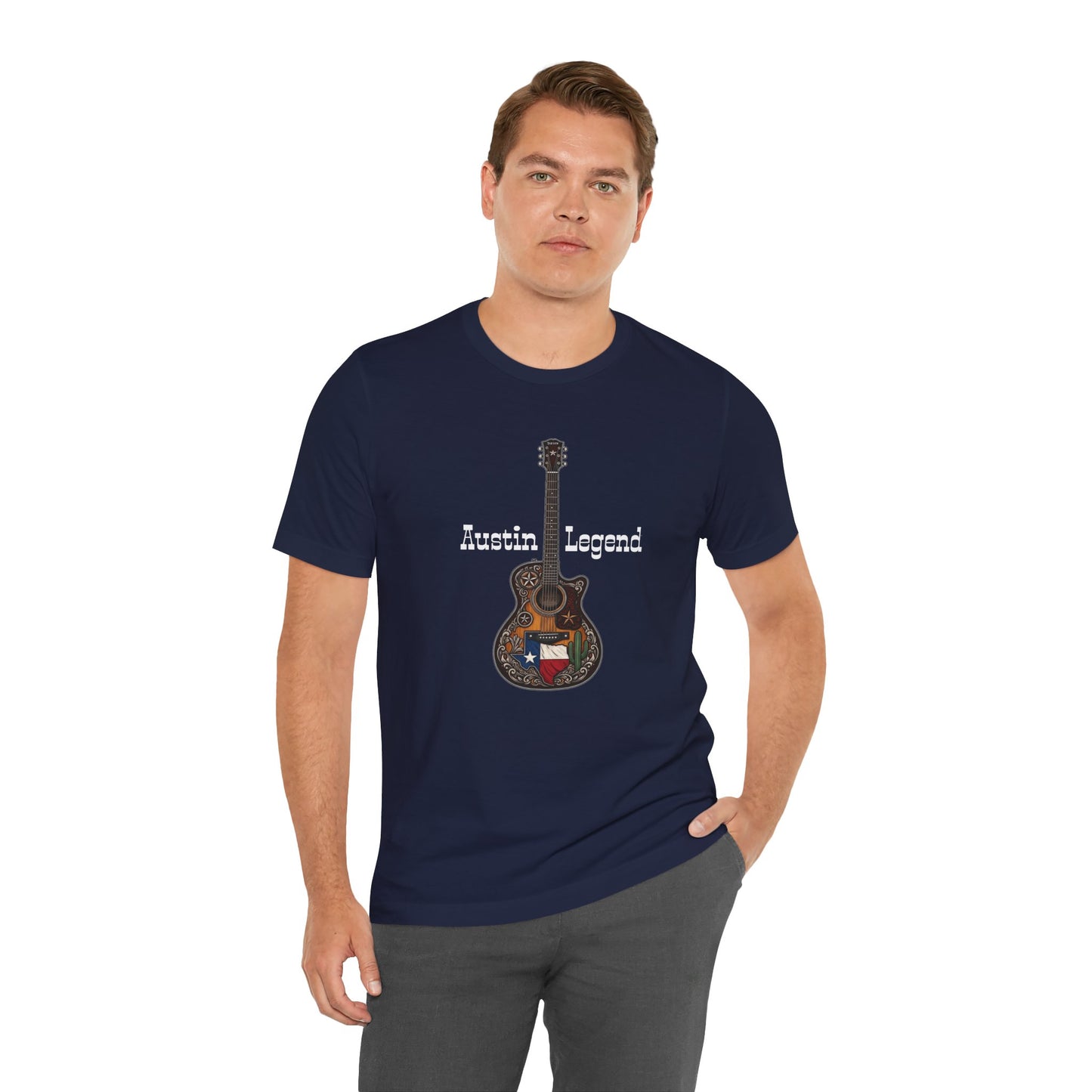 Austin Legend Guitar Tee | Unisex Short Sleeve T-Shirt, Music Lover Gift, Austin TX Souvenir, Casual Wear, Festival Apparel
