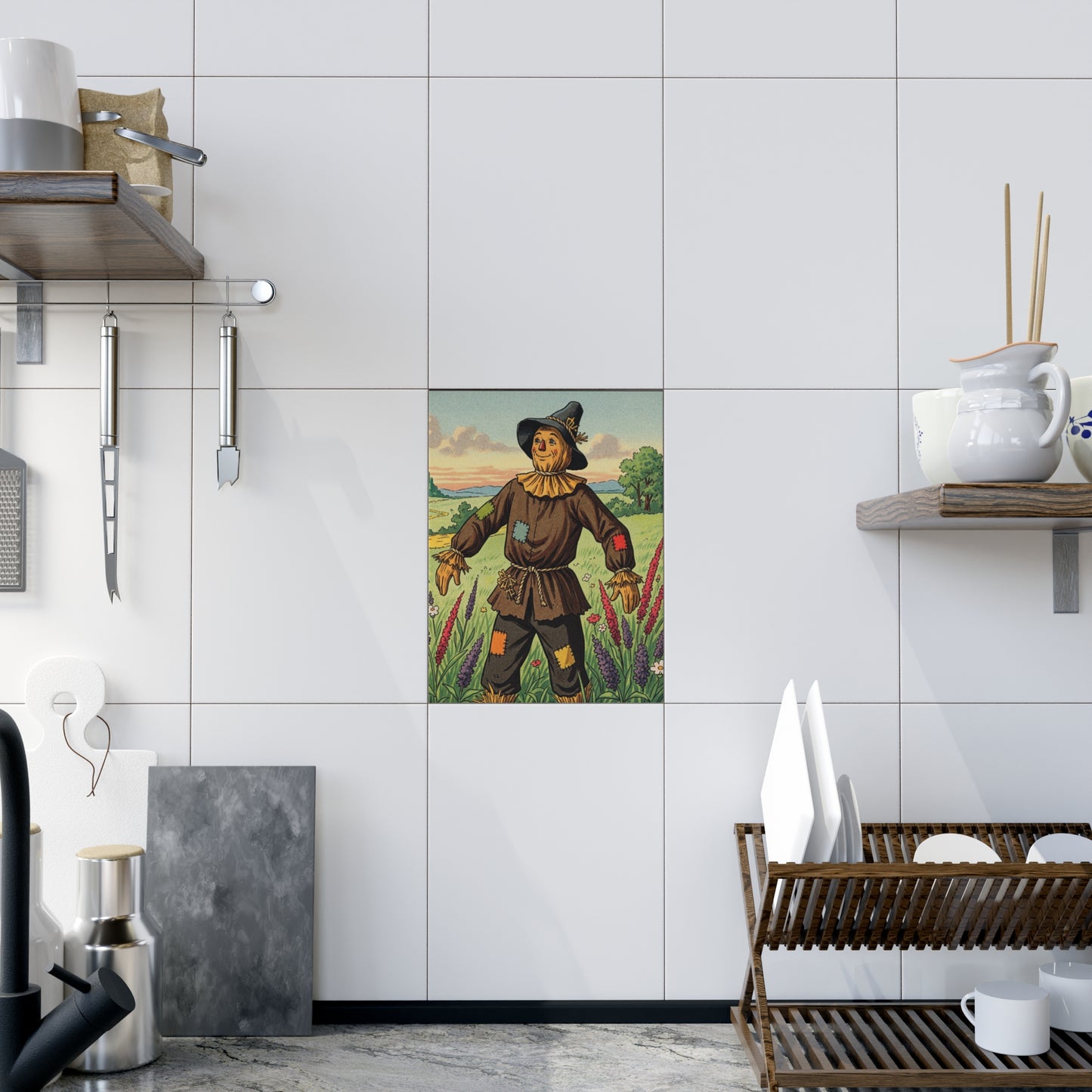 Ceramic Photo Tile - Wizard of Oz Scarecrow Illustrated Tile for Nursery or Baby Shower Gift, Personalizable Home Decor Accent, Vibrant