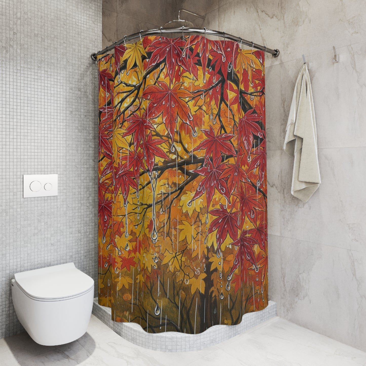 Autumn Leaves Shower Curtain, Fall Decor, Bathroom Accessories, Cozy Home, Thanksgiving Gift, Nature-Inspired
