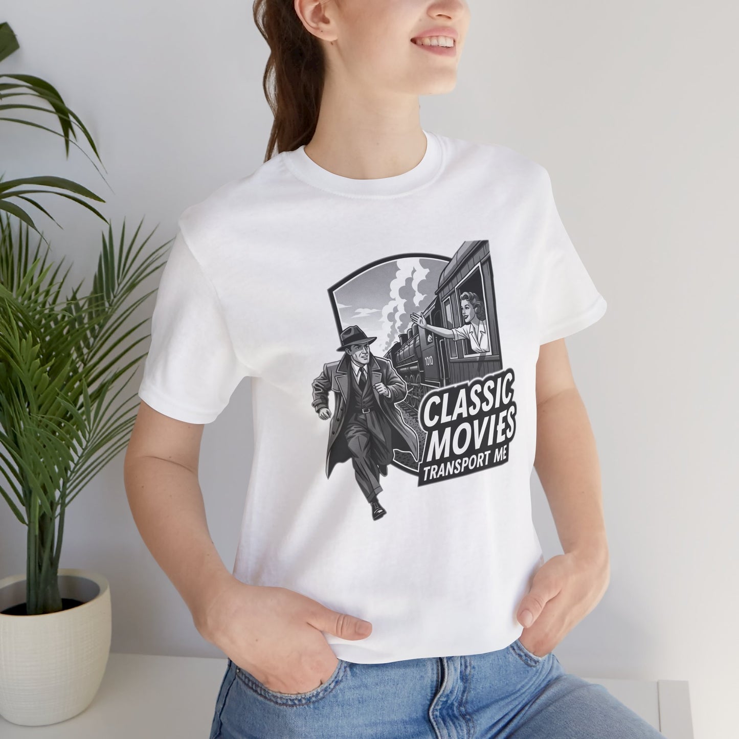 Classic Movies Transport Me Unisex Tee, Vintage Movie Lover Shirt, Locomotive T-Shirt, Film Buff Gift, Nostalgic Film Apparel