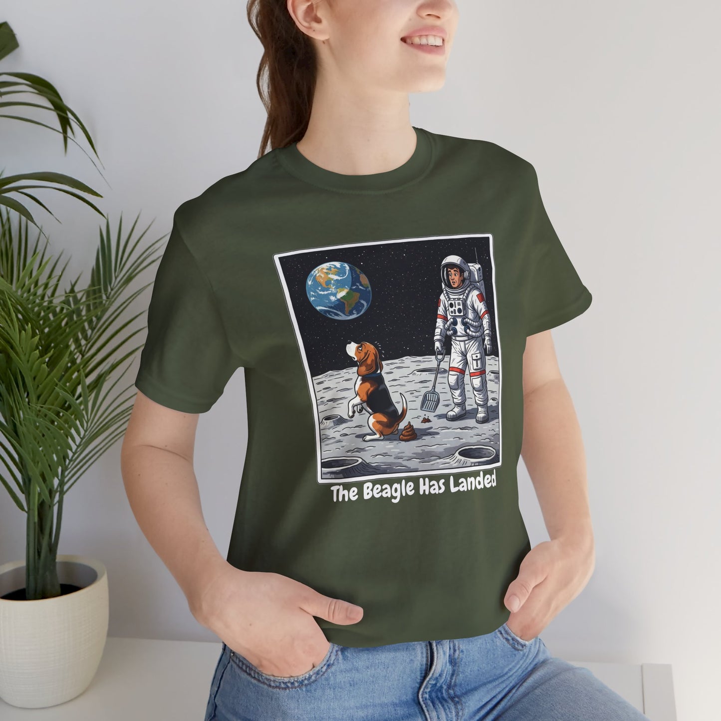 Funny Beagle Moon Landing Tee - "The Beagle Has Landed" Graphic, Pooper Scooping Astronaut Shirt, Unisex Casual T-Shirt, Cool Pet Gift