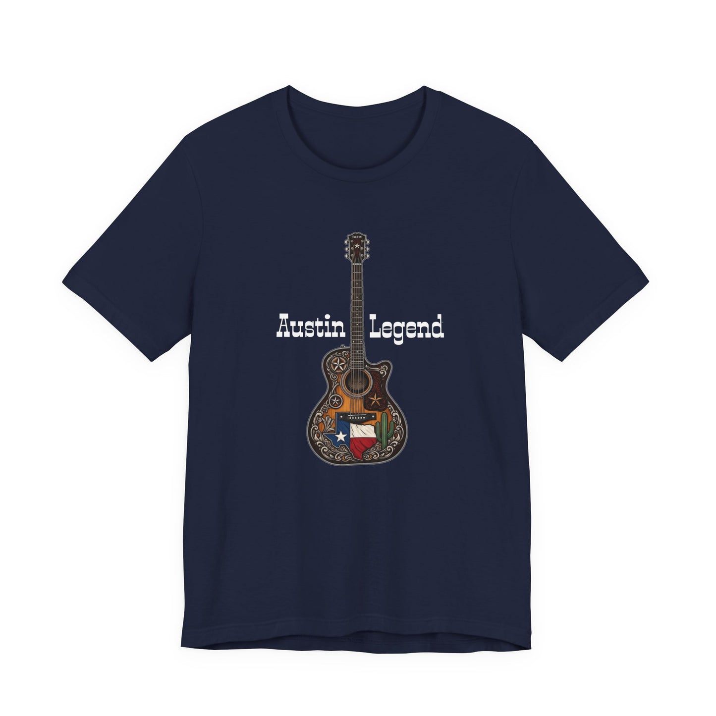 Austin Legend Guitar Tee | Unisex Short Sleeve T-Shirt, Music Lover Gift, Austin TX Souvenir, Casual Wear, Festival Apparel