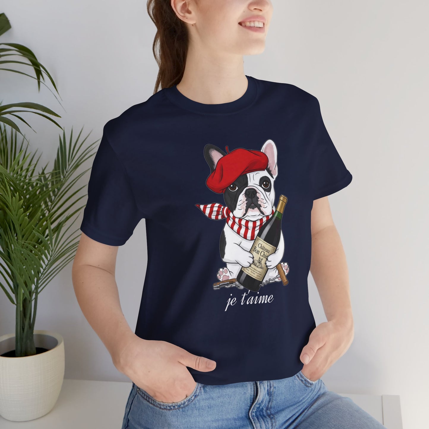 Cute French Bulldog Lovers Tee, Casual Wear, Je t'aime Shirt, Unisex T-Shirt for Birthdays, Anniversaries, Pet Lovers
