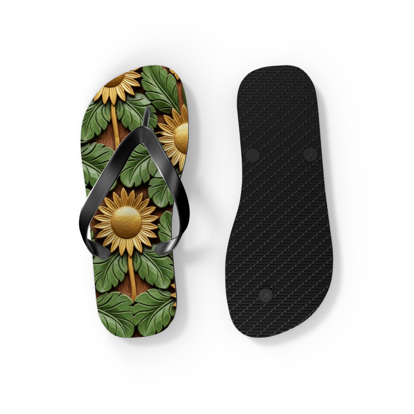 Stylish Floral Flip Flops, Personalized Beach Sandals, Sunflower Summer Footwear, Vacation Essential, Boho Chic Footwear