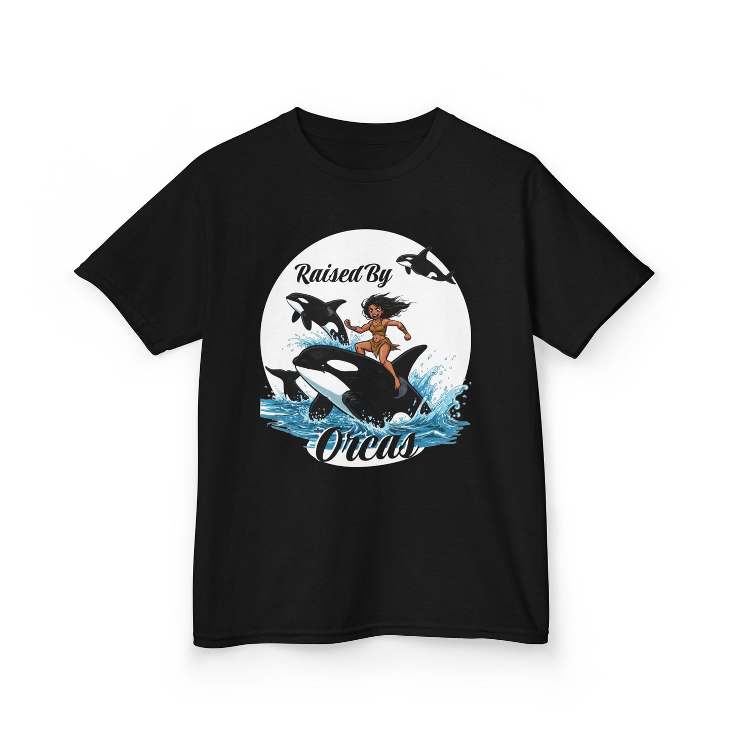 Funny 'Raised by Orcas' Whale-Themed Kids Tee | Fun & Playful Shirt for Ocean Lovers, Birthday Gift, Summer Outing, Beach Day, Adventure Shirt