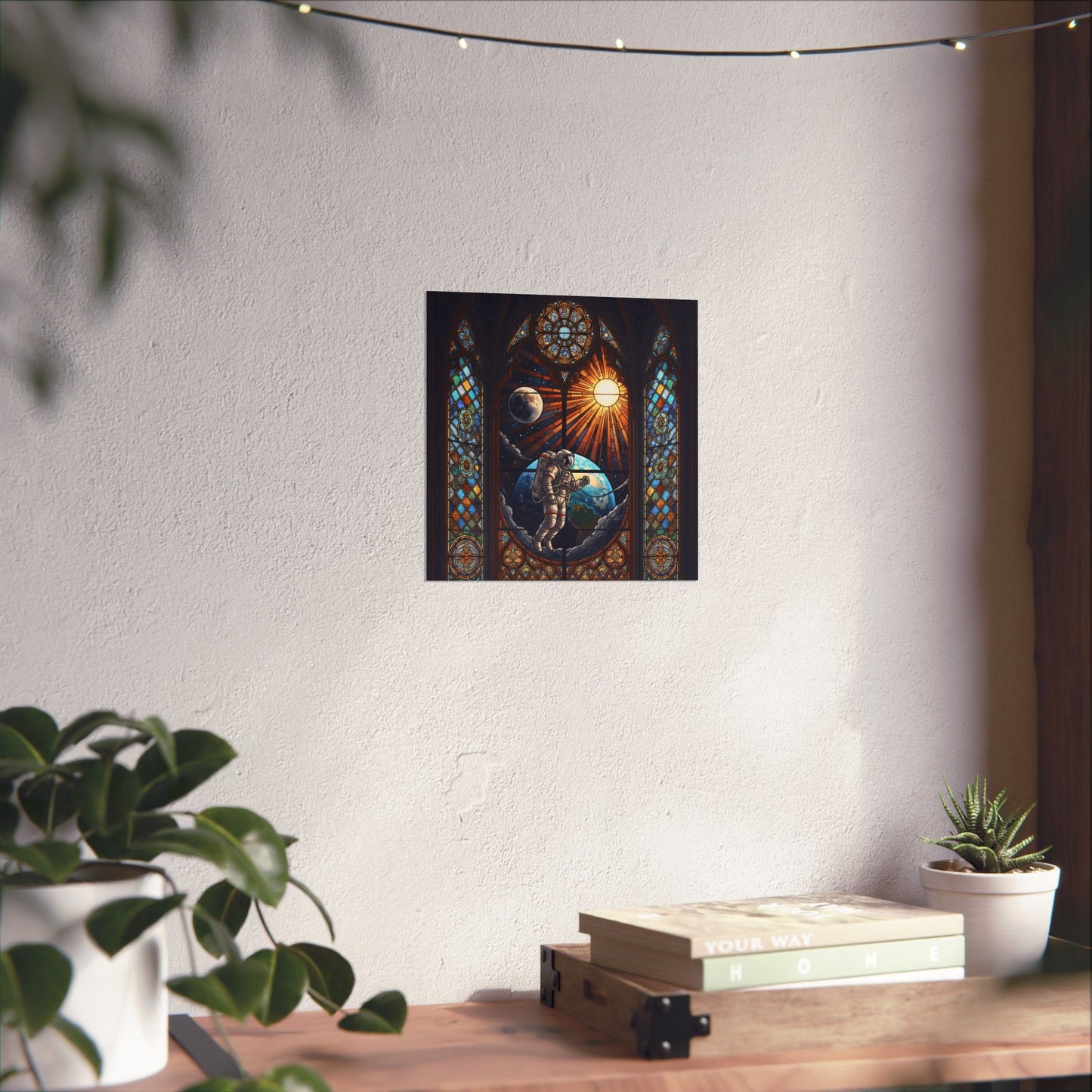 Astronaut Stained Glass Poster, Space Art Print, Celestial Wall Decor, Unique Gift for Space Lovers, Home Office Decoration