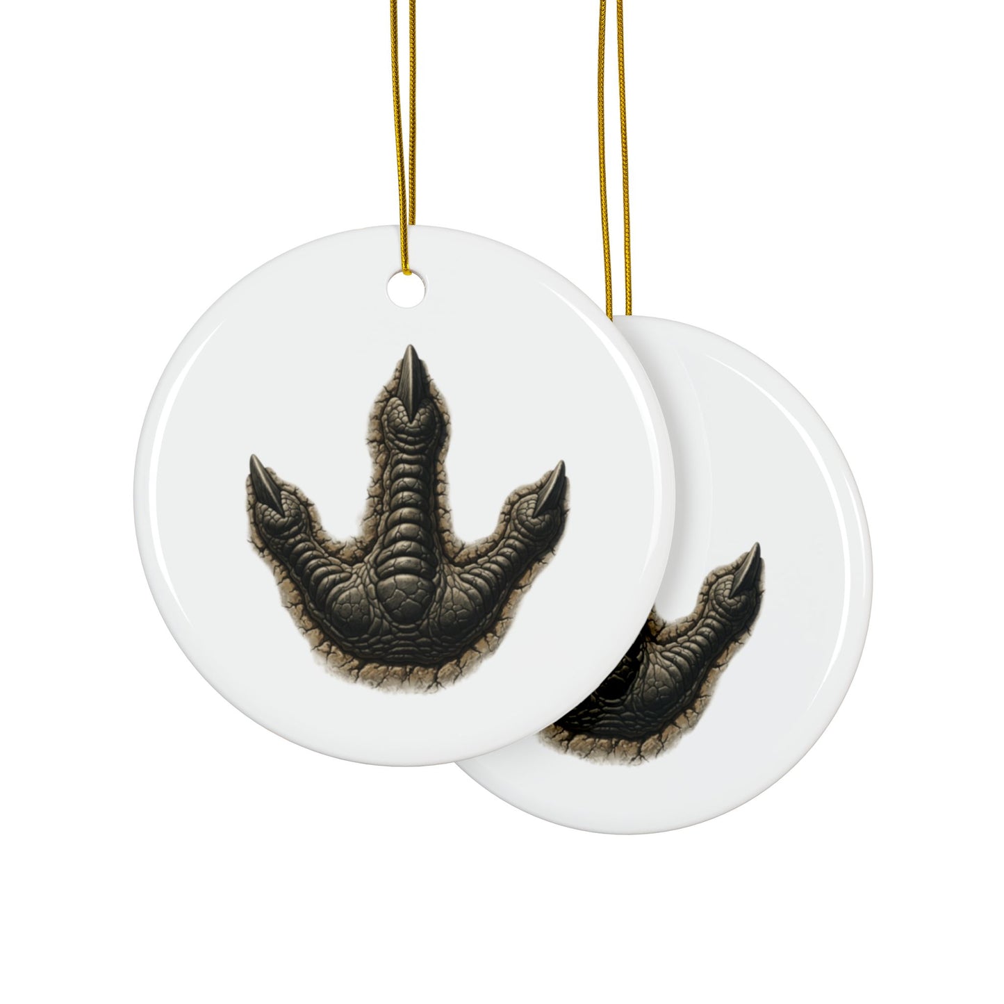 Unique Ceramic Ornaments - 2-Sided Print, Dinosaur Fossil Footprint Design, Perfect for Holiday Decor, Gifts, Home Decor, Tree Ornaments