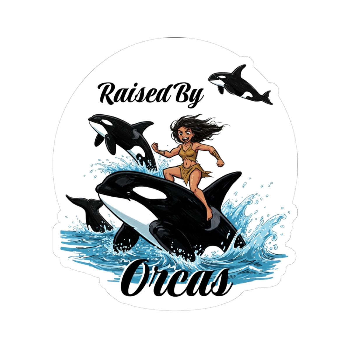 Funny 'Raised by Orcas' Stickers, Fun Nautical Decor, Coastal Vibes, Marine Life Gift, Raised By Orcas