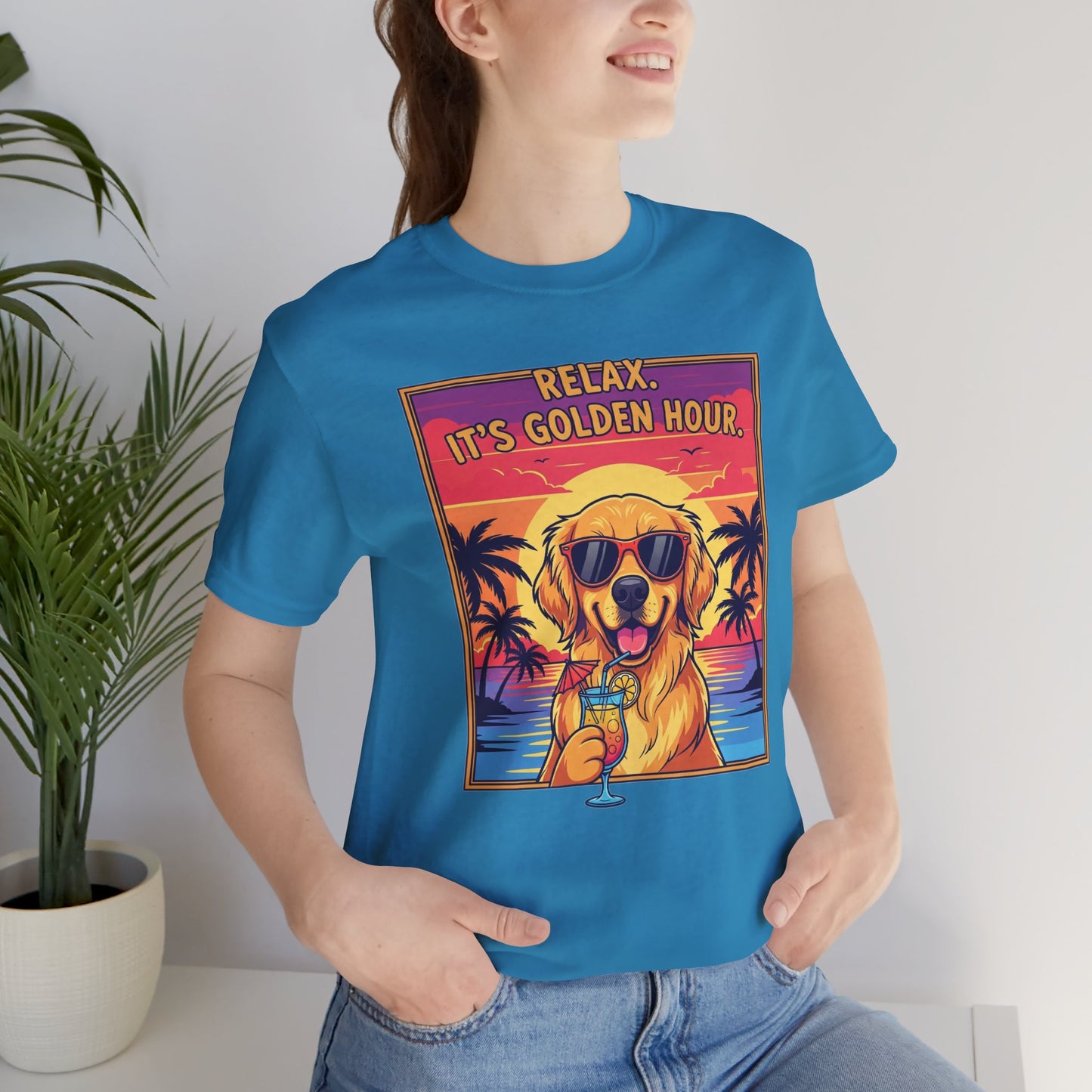 Golden Hour Golden Retriever Tee - Relax It's Golden Hour Shirt, Dog Lover Gift, Summer Vibes Tee, Vacation Outfit, Funny Pet Shirt