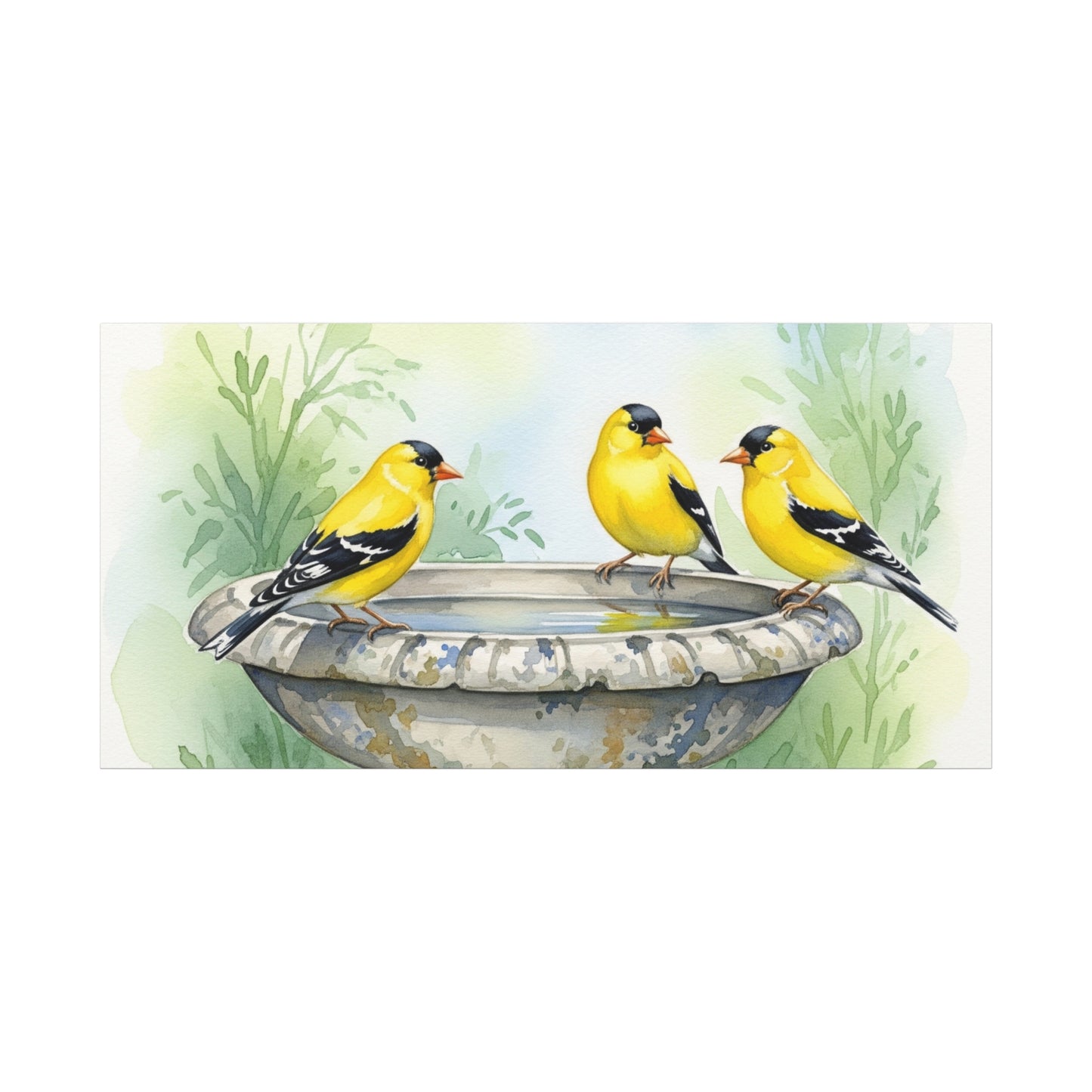 Goldfinches on Fountain Canvas Art, Nature Wall Decor, Yellow Finch Print, Home Decor, Gift for Bird Lovers, Spring Decoration