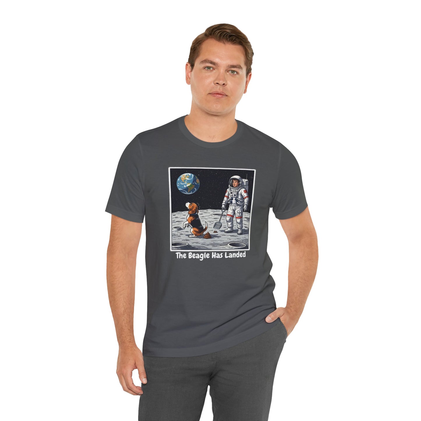Funny Beagle Moon Landing Tee - "The Beagle Has Landed" Graphic, Pooper Scooping Astronaut Shirt, Unisex Casual T-Shirt, Cool Pet Gift