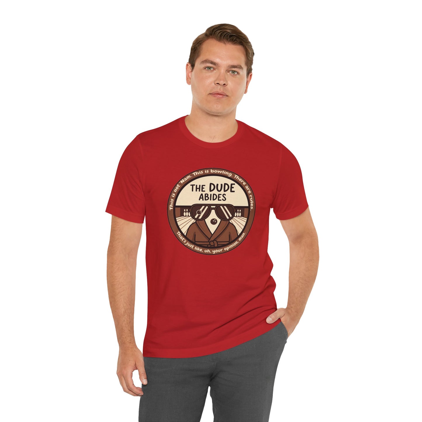 The Dude Abides Tee, Unisex T-Shirt for Movie Lovers, Gift for The Big Lebowski Fans, Casual Wear, Retro Vibe Bowling Tee
