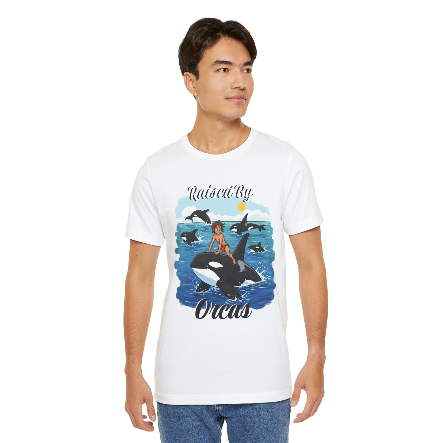 Funny 'Raised by Orca's' Tee - Perfect for Ocean Lovers, Beach Days, Summer Vacations, Gift for Marine Life Enthusiasts, Cute Animal Shirt