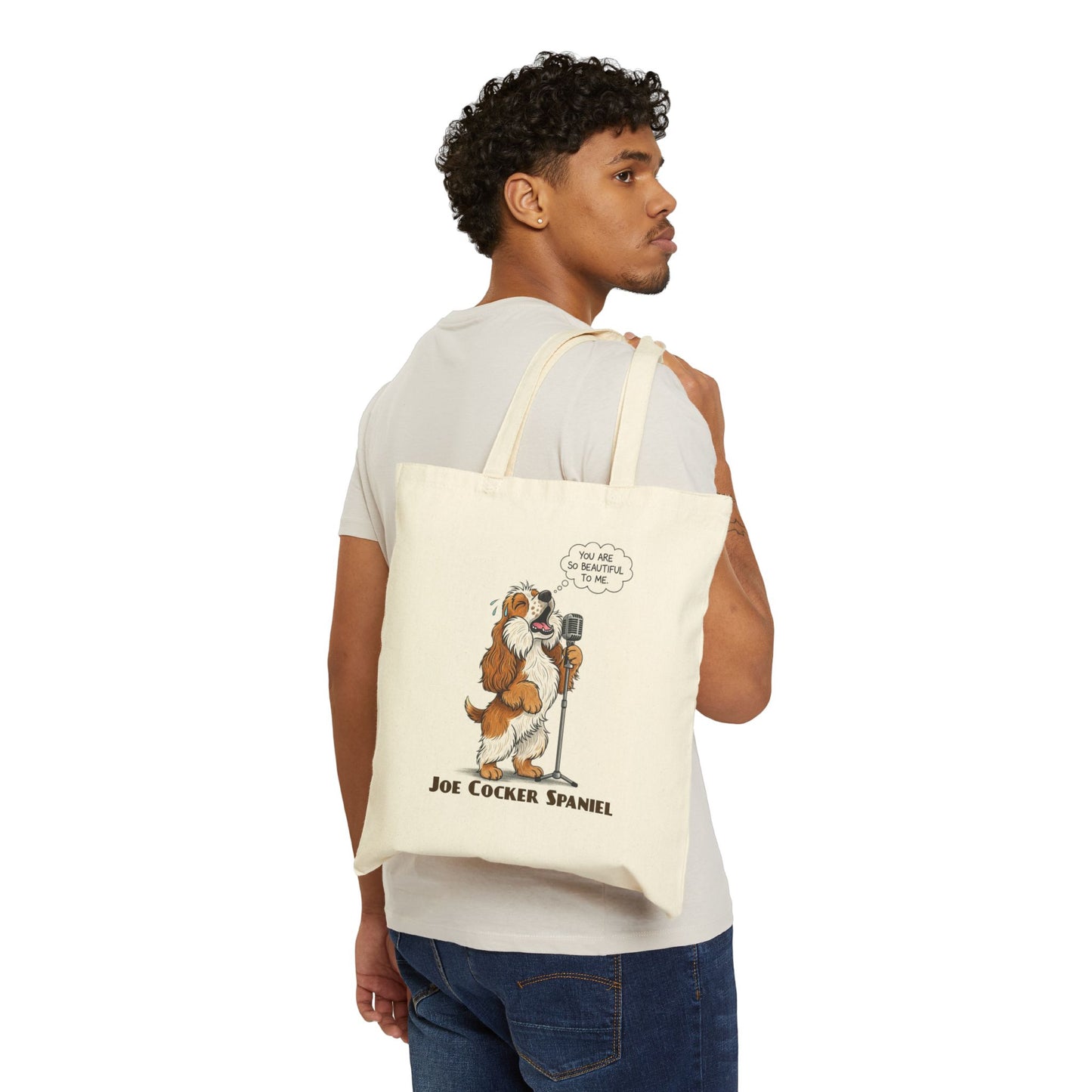 Humorous 'Joe Cocker Spaniel' Dog Lover Tote Bag, Art, Eco-Friendly Shopping Bag, Pet Gifts, Funny Animal Canvas Bag