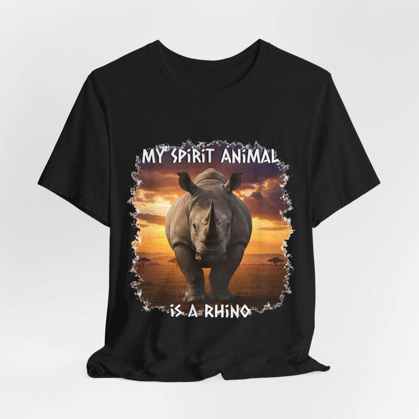 Rhino Spirit Animal Tee, Charging Rhinoceros Shirt for Nature Lovers, Zoo Outings, Safaris, Unisex Jersey Short Sleeve Tee
