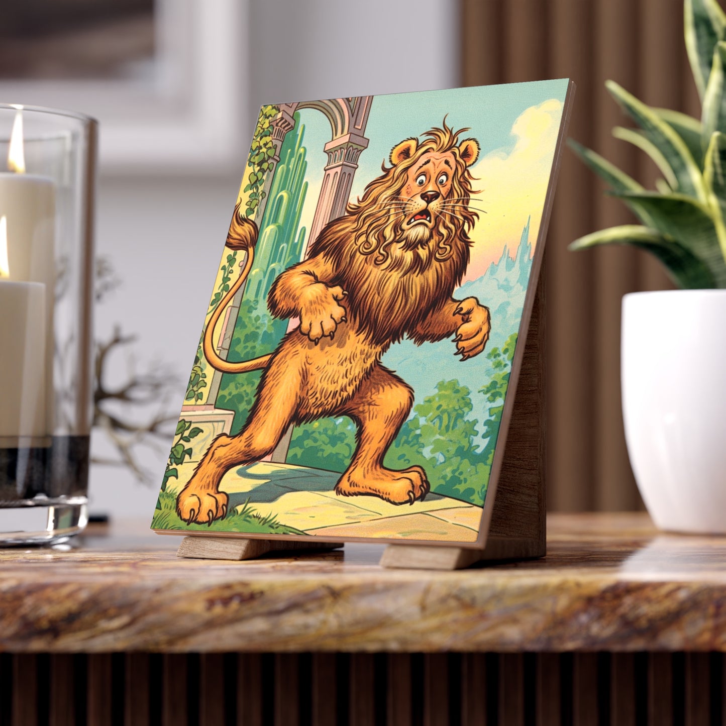 Ceramic Photo Tile, Cowardly Lion Tile, Wizard of Oz Nursery Decor, Baby Shower Gift, Maternity Gift, Kids Room Decor, Bathroom Tile